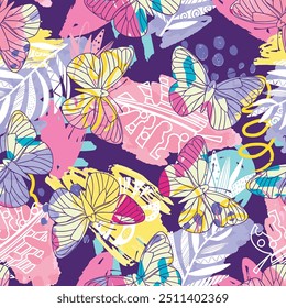 Seamless bright pattern with butterflies.  hand drawn butterflies. Pattern for textiles, children's clothes, wrapping busakgi .. Girlish background