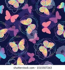 Seamless bright pattern with butterflies. Paints paint, hand drawn butterflies. Pattern for textiles, children's clothes, wrapping busakgi .. Girlish background