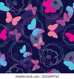 Seamless bright pattern with butterflies. Paints paint, hand drawn butterflies. Pattern for textiles, children's clothes, wrapping busakgi .. Girlish background