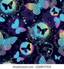 Seamless bright pattern with butterflies. Paints paint, hand drawn butterflies. Pattern for textiles, children's clothes, wrapping busakgi .. Girlish background