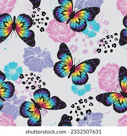 Patrón brillante sin foco con mariposas. Pintura de pintura, mariposas dibujadas a mano. Patrón para textiles, ropa para niños, envoltura busakgi .. Fondo Giratorio