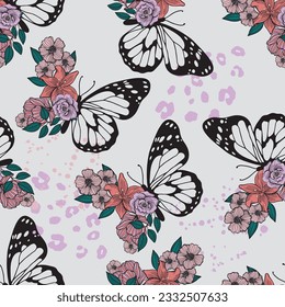 Seamless bright pattern with butterflies. Paints paint, hand drawn butterflies. Pattern for textiles, children's clothes, wrapping busakgi .. Girlish background
