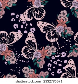 Seamless bright pattern with butterflies. Paints paint, hand drawn butterflies. Pattern for textiles, children's clothes, wrapping busakgi .. Girlish background