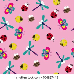 Seamless bright pattern for children with bee, butterfly, ladybug, and beetle. For children, textiles, fabrics, clothes, wrapping paper, covers, cards, cases.