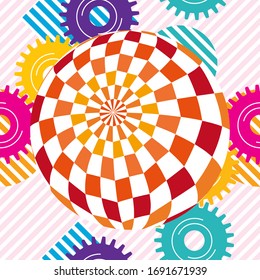 Seamless bright pattern of circles, gears on a light background. for printing on fabrics, t-shirts, packaging, and Wallpaper.