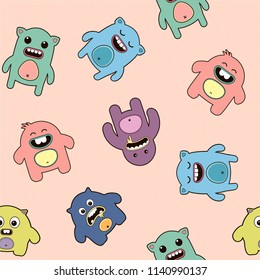 Seamless bright pattern with cute monsters. Children's background with fantasy animals