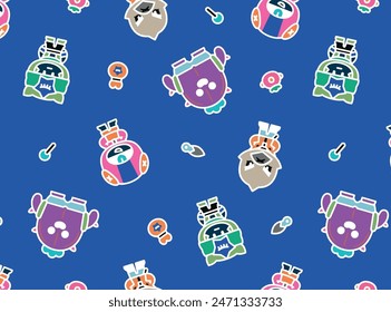 Seamless bright pattern with cute monsters. Children's background with fantasy animals Hand drawn style. Vector drawing. Design ornaments.