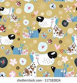 Seamless bright pattern of dog lovers