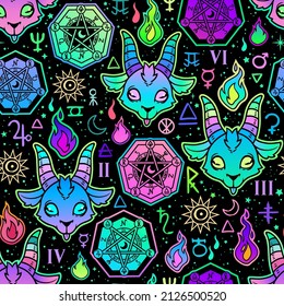 seamless bright pattern with esoteric animals and symbols