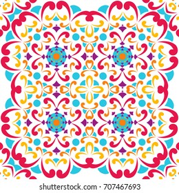 Seamless bright pattern with ethnic style. Square decorative element with ornament.