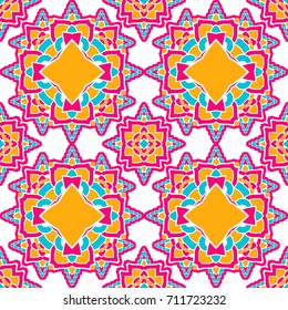 Seamless bright pattern with ethnic style. Square decorative element with ornament.