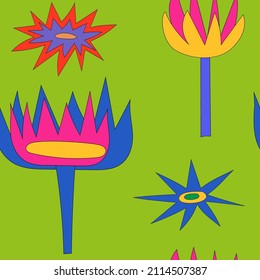 Impresionante patrón de colores sofisticados en el estilo hippie de los años 60-70 para tela, embalaje, impresión, papel pintado, sitio web.