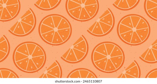 Seamless bright pattern with fresh oranges for fabric, drawing labels, wallpaper, fruit background. Slices of oranges background. Tropical seamless pattern