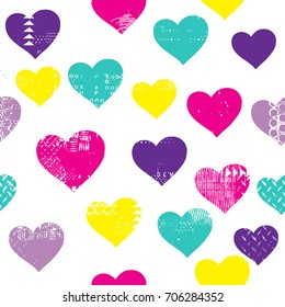 Seamless bright pattern with grunge hearts. Pop art. fashion style  pattern illustration background. Ideal for fabric design, paper print and website backdrop. EPS10 vector file.