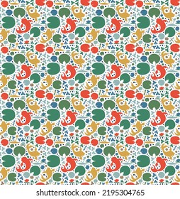 Seamless bright pattern with inhabitants of the pond. Fish, carp, goldfish, water lilies, dragonfly. Vector decorative background
