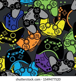 Seamless bright pattern with joysticks. gaming cool print for boys and girls. Suitable for textiles, sportswear, web
