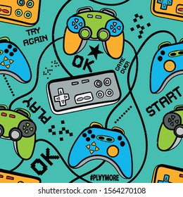 Seamless bright pattern with joysticks. gaming cool print for boys and girls. Suitable for textiles, sportswear, web
