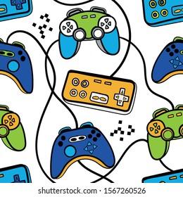 Seamless bright pattern with joysticks. gaming cool print for boys and girls. Suitable for textiles, sportswear, web
