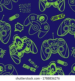 Seamless bright pattern with joysticks. gaming cool print for boys and girls. Suitable for textiles, sportswear, web
