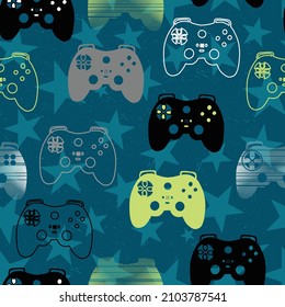 Seamless bright pattern with joysticks. gaming cool print for boys and girls. Suitable for textiles, sportswear, web
