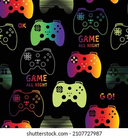 Seamless bright pattern with  joysticks. gaming cool print for boys and girls. Suitable for textiles, sportswear, web
