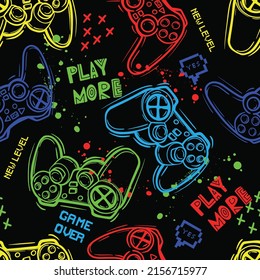 Seamless bright pattern with  joysticks. gaming cool print for boys and girls. Suitable for textiles, sportswear, web
