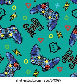 Seamless bright pattern with joysticks. gaming cool print for boys and girls. Suitable for textiles, sportswear, web
