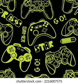 Seamless bright pattern with  joysticks. gaming cool print for boys and girls. Suitable for textiles, sportswear, web
