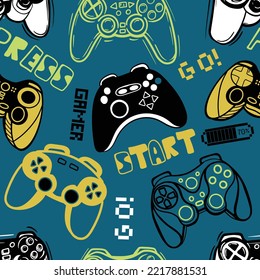 Seamless bright pattern with  joysticks. gaming cool print for boys and girls. Suitable for textiles, sportswear, web
