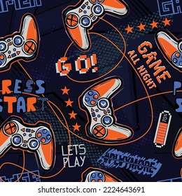 Seamless bright pattern with joysticks. gaming cool print for boys and girls. Suitable for textiles, sportswear, web
