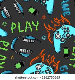 Seamless bright pattern with joysticks. gaming cool print for boys and girls. Suitable for textiles, sportswear, web