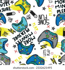 Seamless bright pattern with joysticks. gaming cool print for boys and girls. Suitable for textiles, sportswear, web
