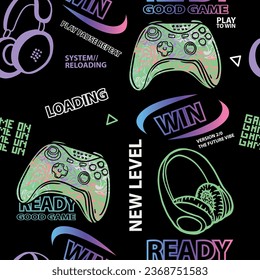 Seamless bright pattern with joysticks. gaming cool print for boys and girls. Suitable for textiles, sportswear, web
