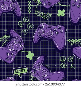 Seamless bright pattern with joysticks. gaming cool print for boys and girls. Suitable for textiles, sportswear, web