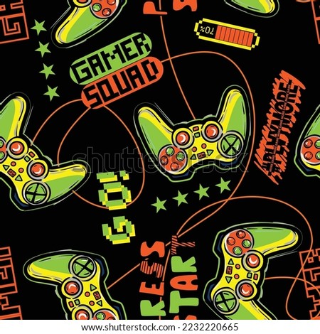 Seamless bright pattern with  joysticks. gaming cool print for boys and girls. Suitable for textiles, sportswear, web
