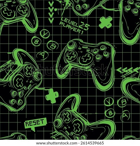 Seamless bright pattern with joysticks. gaming cool print for boys and girls. Suitable for textiles, sportswear, web