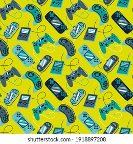 Seamless bright pattern with joysticks. Video game controller gaming cool print for boys and girls. Print for textiles, sportswear.