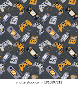 Seamless bright pattern with joysticks. Video game controller gaming cool print for boys and girls. Print for textiles, sportswear.