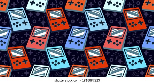 Seamless bright pattern with joysticks. Video game controller gaming cool print for boys and girls. Print for textiles, sportswear.
