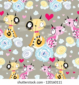 Seamless bright pattern of loving cats
