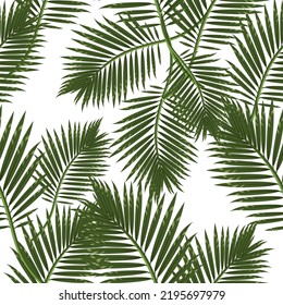 Seamless bright pattern of palm leaves on a white background.Vector natural pattern can be used in textiles,packaging,notebook covers, pastel linen, postcards.