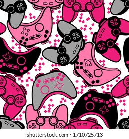 Seamless bright pattern with pink joysticks. gaming cool print for girls. Suitable for textiles, sportswear, web
