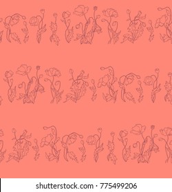 Seamless bright pattern with poppies in different kinds