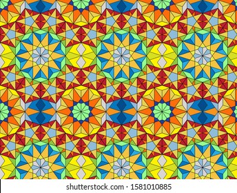 Seamless Bright Pattern in a Rectilinear Style Based On a Pentagon. Background for Textile and Other Design Solutions 