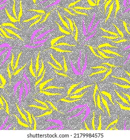 Seamless bright pattern with twigs on a background with dots a flat style for gift wrapping