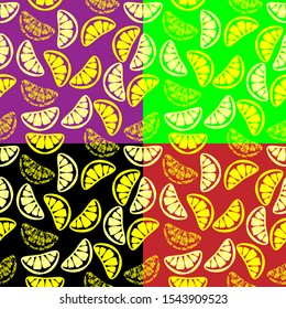 Seamless bright pattern with bright yellow lemon, in different colors.