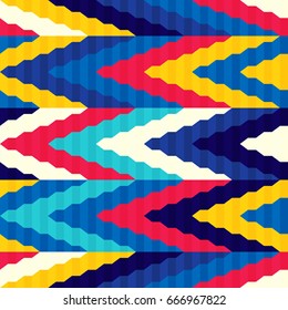 Seamless bright pattern of zigzags retro style. Contrasting colors. Ethnic style.