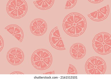 Seamless bright pink pattern with Fresh Grapefruits Slices. For menu and cafes, fabric, drawing labels, tshirt prints, restaurants, juicy background. 