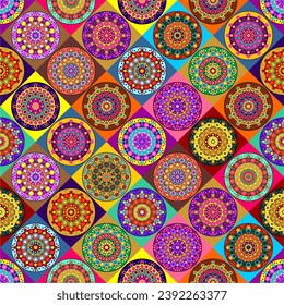 Seamless bright print with mandalas and flowers and element art decor design wallpaper fabric 