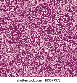 Seamless bright purple pattern with decorative filigree ornament of India